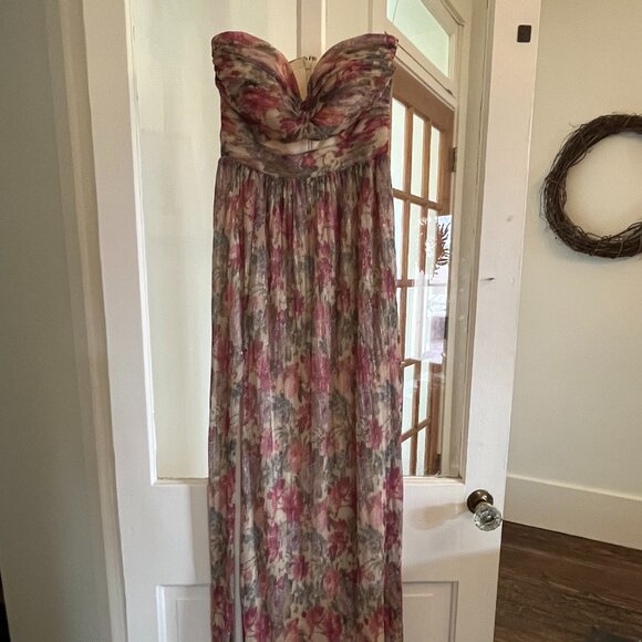 Dress the Population Angelique Floral Strapless Maxi Dress - Size Small,  Fuchsia